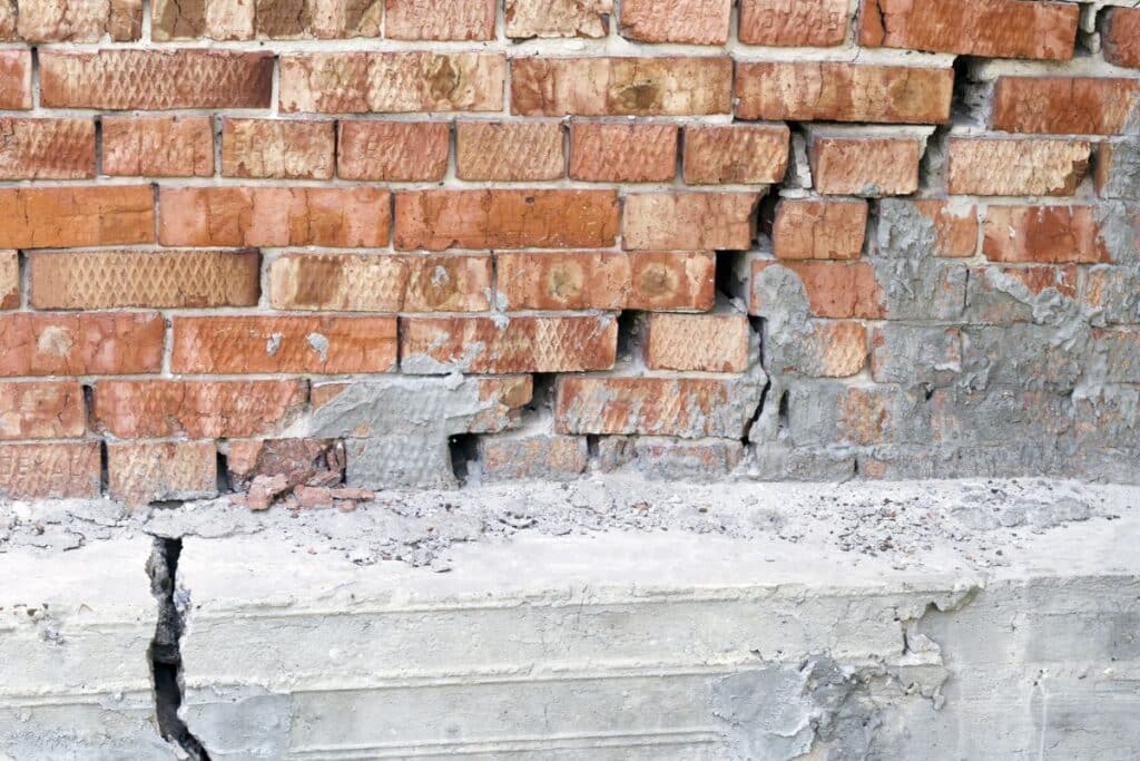 New Orleans house foundations showing severe cracks and structural damage due to soil shifts and moisture issues.